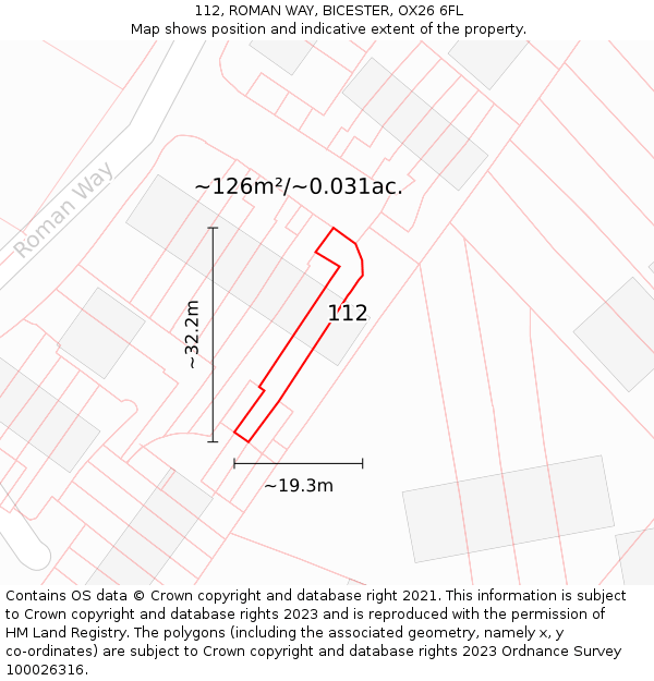 112, ROMAN WAY, BICESTER, OX26 6FL: Plot and title map