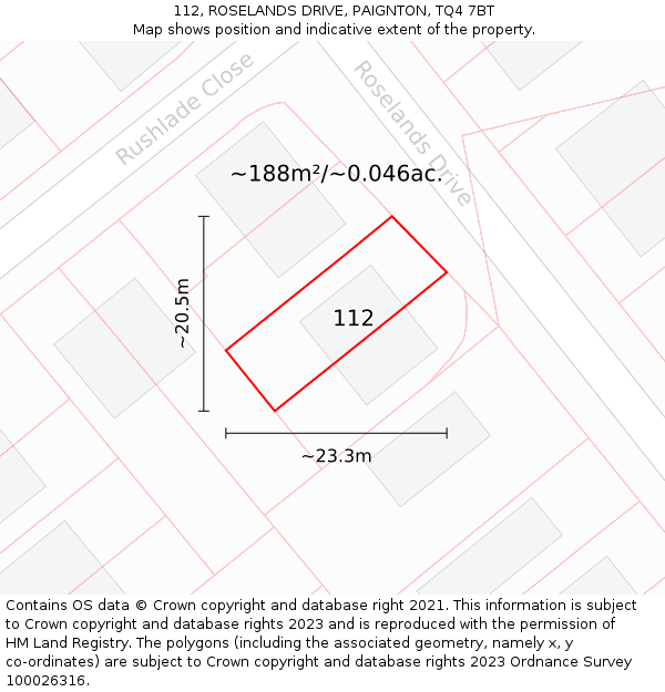 112, ROSELANDS DRIVE, PAIGNTON, TQ4 7BT: Plot and title map