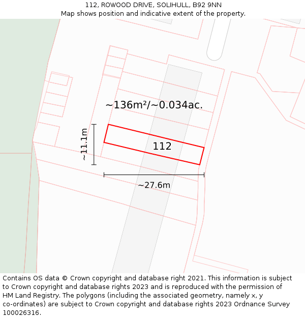 112, ROWOOD DRIVE, SOLIHULL, B92 9NN: Plot and title map