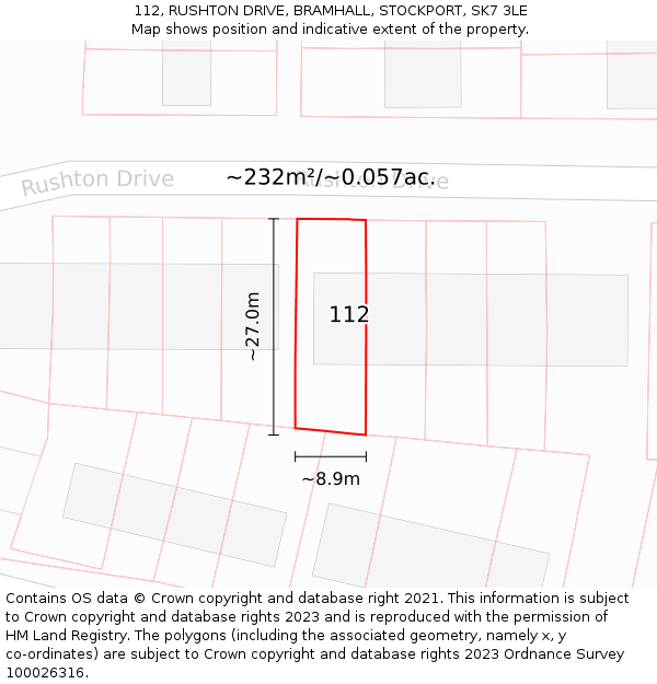 112, RUSHTON DRIVE, BRAMHALL, STOCKPORT, SK7 3LE: Plot and title map