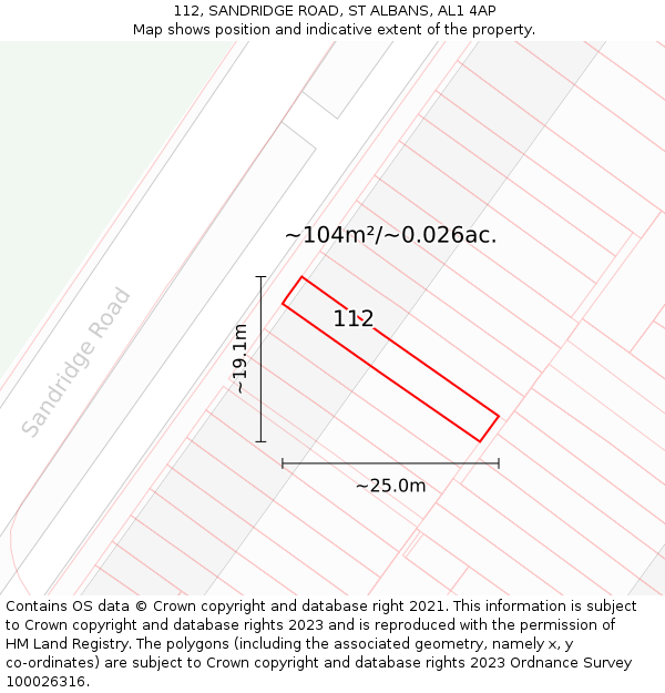 112, SANDRIDGE ROAD, ST ALBANS, AL1 4AP: Plot and title map