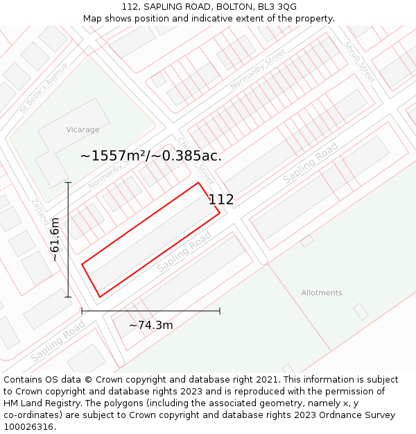 112, SAPLING ROAD, BOLTON, BL3 3QG: Plot and title map