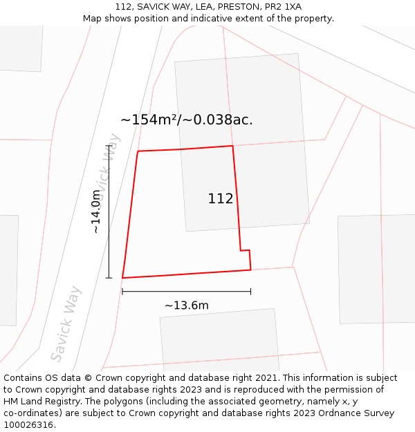 112, SAVICK WAY, LEA, PRESTON, PR2 1XA: Plot and title map
