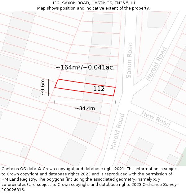 112, SAXON ROAD, HASTINGS, TN35 5HH: Plot and title map