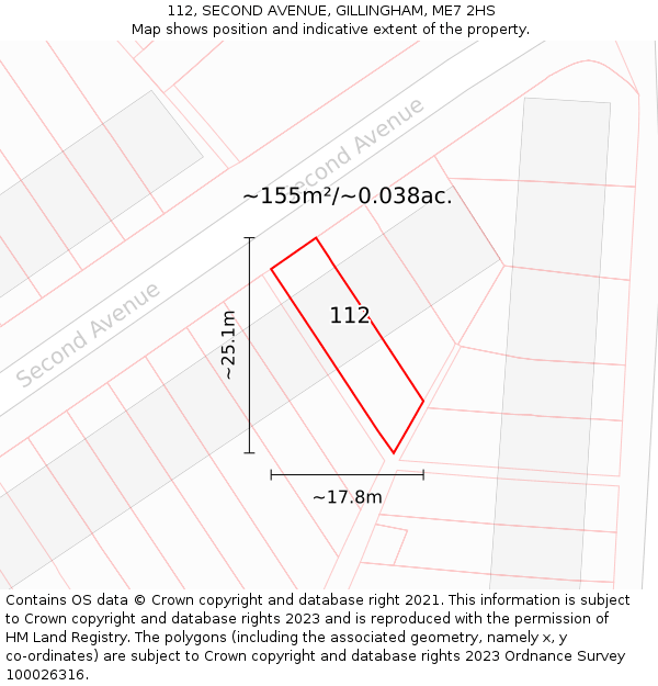 112, SECOND AVENUE, GILLINGHAM, ME7 2HS: Plot and title map
