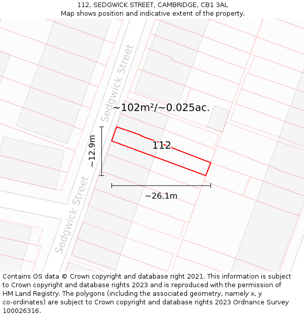 112, SEDGWICK STREET, CAMBRIDGE, CB1 3AL: Plot and title map