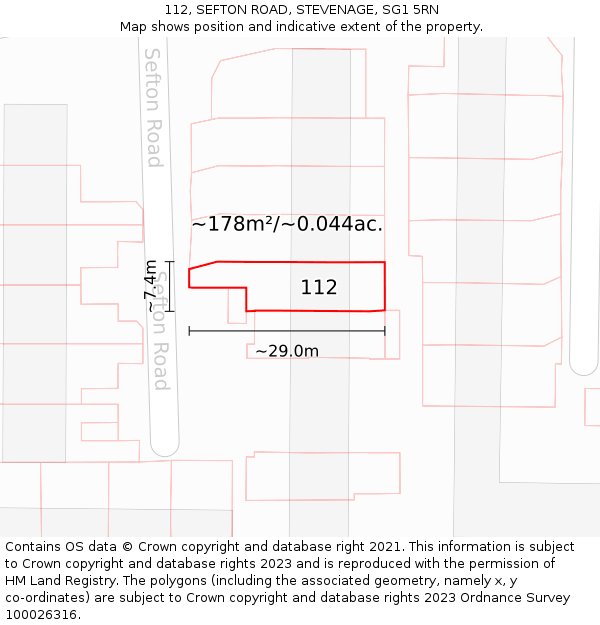112, SEFTON ROAD, STEVENAGE, SG1 5RN: Plot and title map