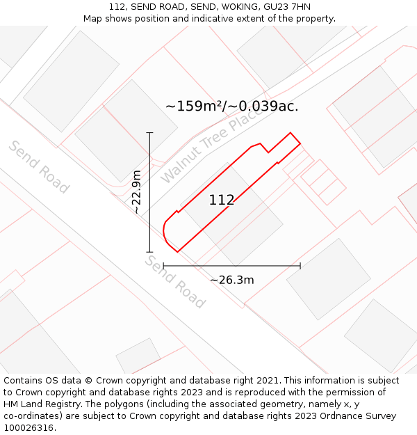 112, SEND ROAD, SEND, WOKING, GU23 7HN: Plot and title map