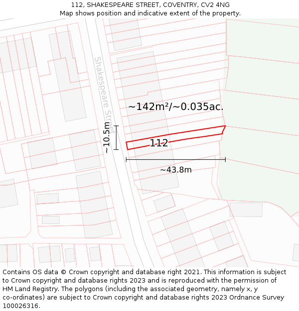 112, SHAKESPEARE STREET, COVENTRY, CV2 4NG: Plot and title map