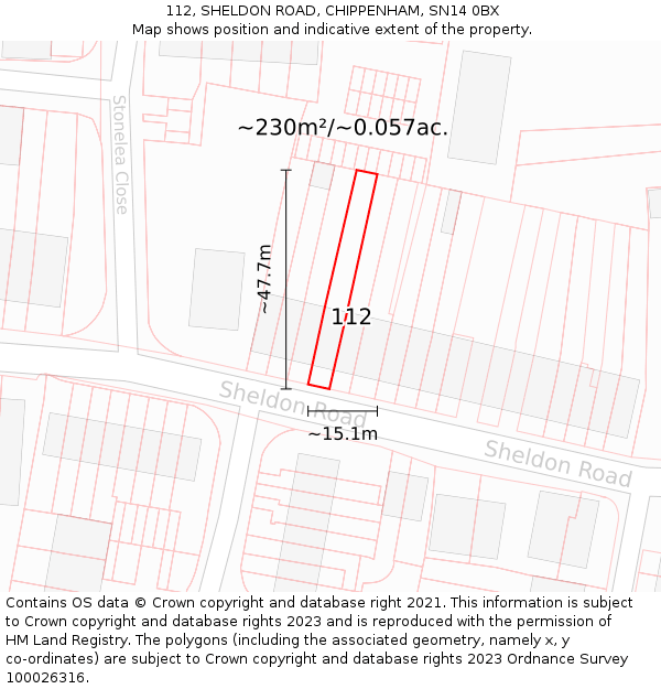 112, SHELDON ROAD, CHIPPENHAM, SN14 0BX: Plot and title map
