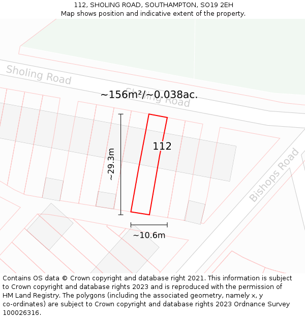 112, SHOLING ROAD, SOUTHAMPTON, SO19 2EH: Plot and title map
