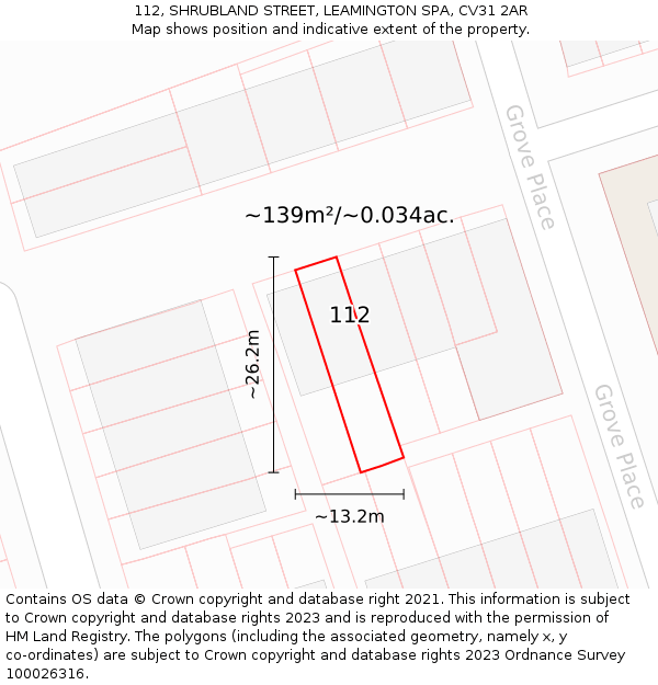 112, SHRUBLAND STREET, LEAMINGTON SPA, CV31 2AR: Plot and title map