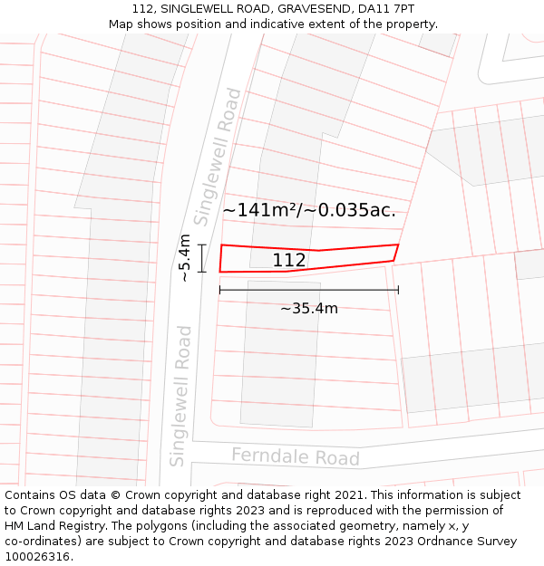 112, SINGLEWELL ROAD, GRAVESEND, DA11 7PT: Plot and title map