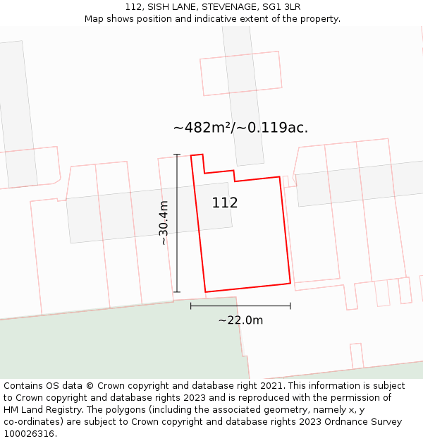 112, SISH LANE, STEVENAGE, SG1 3LR: Plot and title map