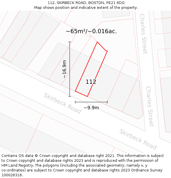 112, SKIRBECK ROAD, BOSTON, PE21 6DG: Plot and title map