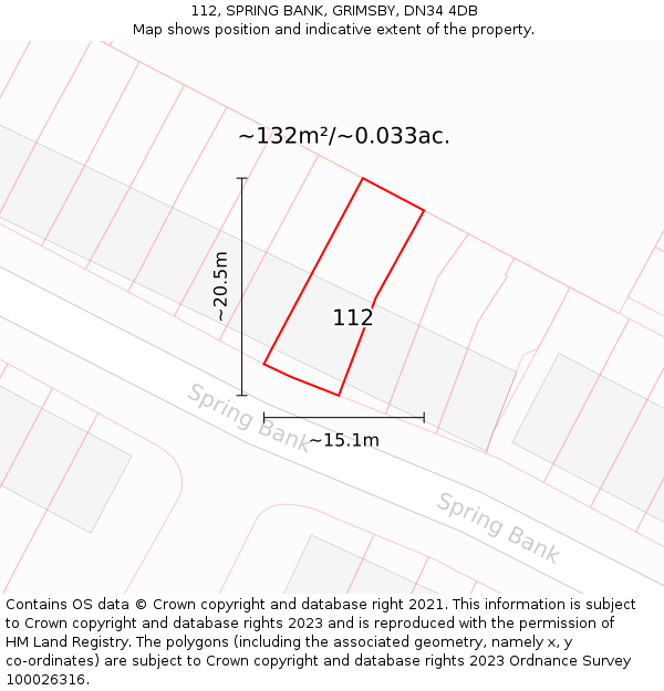 112, SPRING BANK, GRIMSBY, DN34 4DB: Plot and title map