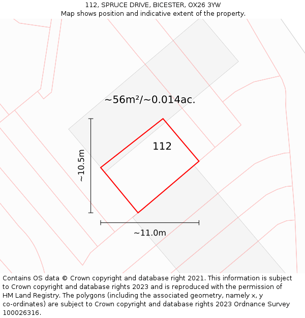 112, SPRUCE DRIVE, BICESTER, OX26 3YW: Plot and title map