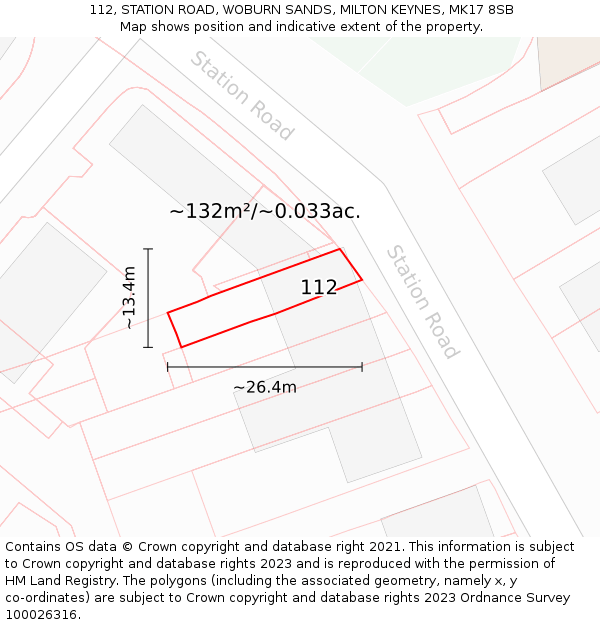 112, STATION ROAD, WOBURN SANDS, MILTON KEYNES, MK17 8SB: Plot and title map