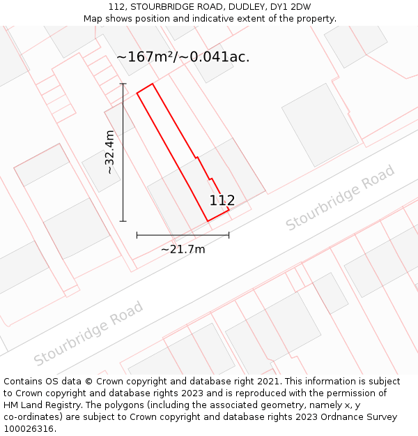 112, STOURBRIDGE ROAD, DUDLEY, DY1 2DW: Plot and title map