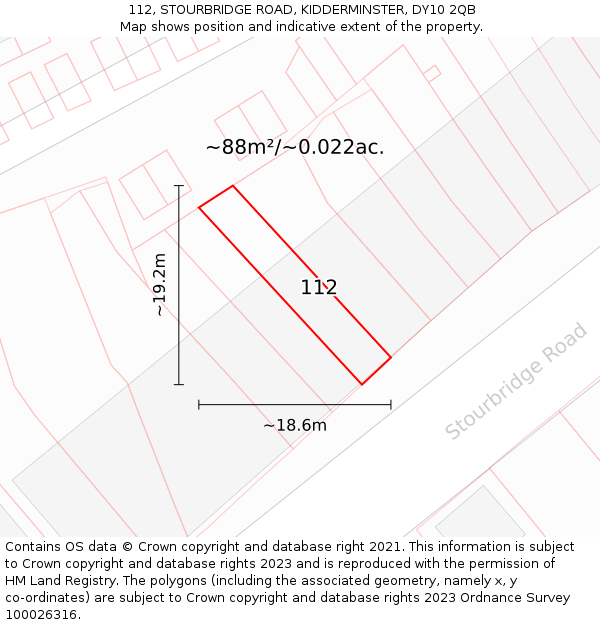 112, STOURBRIDGE ROAD, KIDDERMINSTER, DY10 2QB: Plot and title map