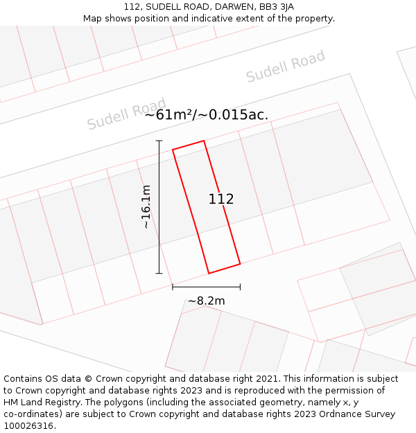 112, SUDELL ROAD, DARWEN, BB3 3JA: Plot and title map