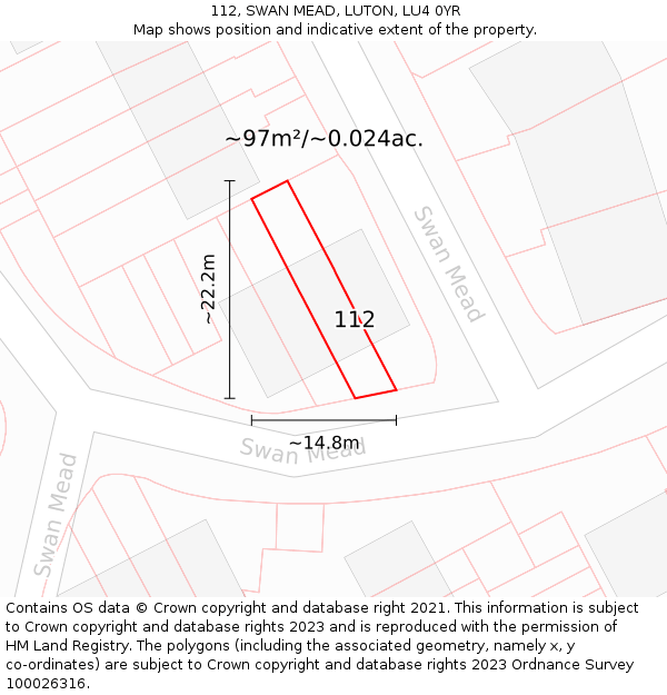 112, SWAN MEAD, LUTON, LU4 0YR: Plot and title map