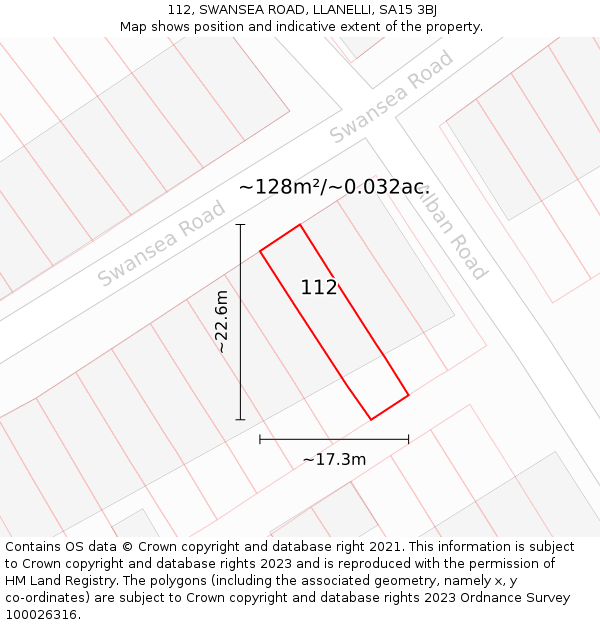 112, SWANSEA ROAD, LLANELLI, SA15 3BJ: Plot and title map
