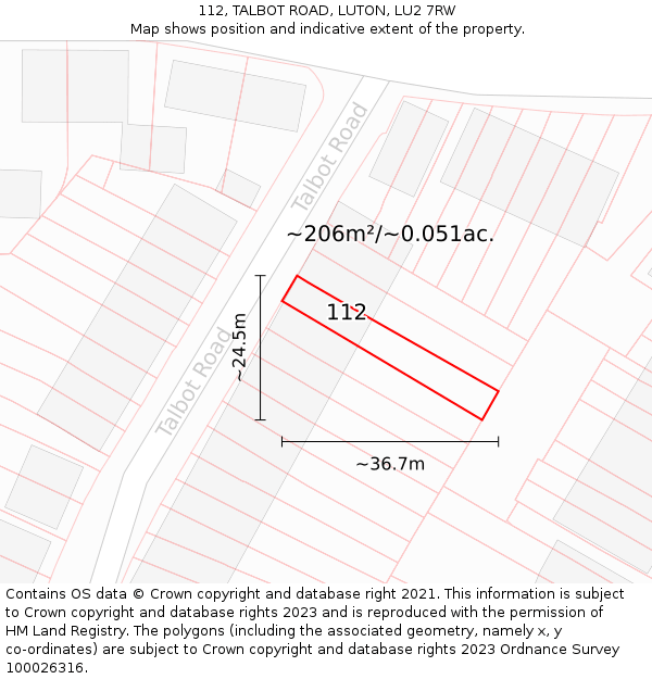 112, TALBOT ROAD, LUTON, LU2 7RW: Plot and title map