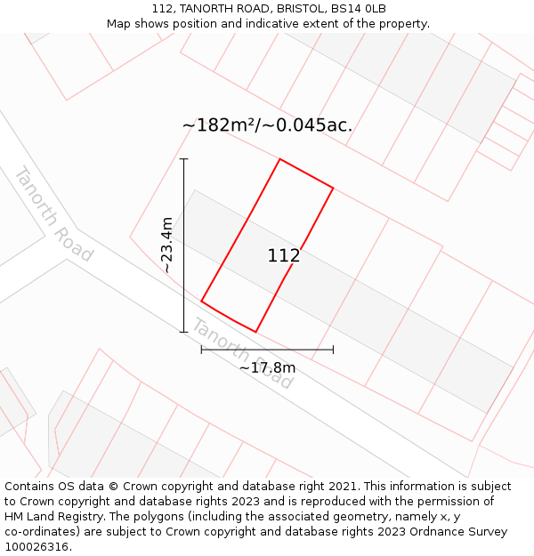 112, TANORTH ROAD, BRISTOL, BS14 0LB: Plot and title map