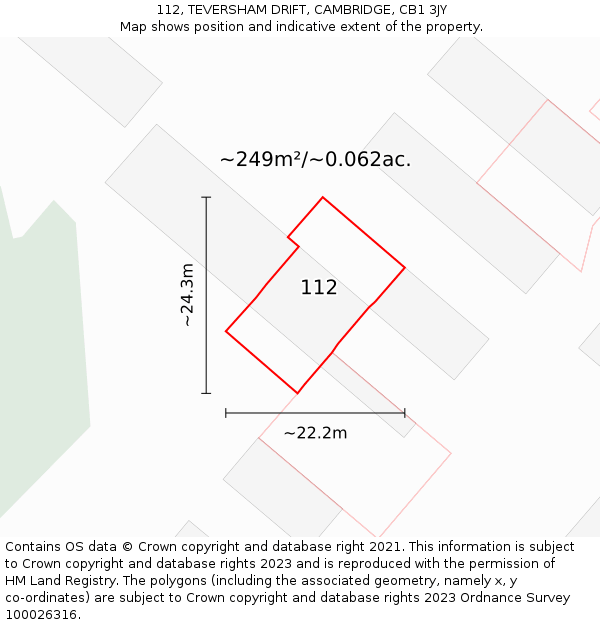 112, TEVERSHAM DRIFT, CAMBRIDGE, CB1 3JY: Plot and title map