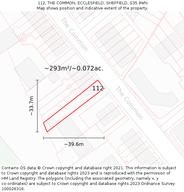 112, THE COMMON, ECCLESFIELD, SHEFFIELD, S35 9WN: Plot and title map