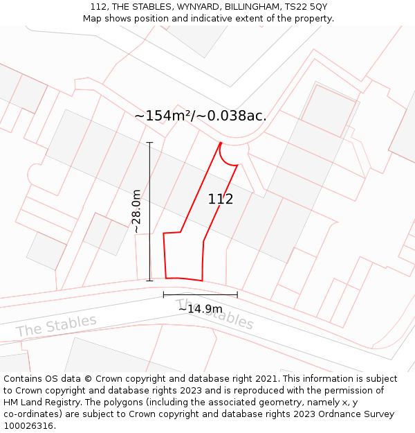 112, THE STABLES, WYNYARD, BILLINGHAM, TS22 5QY: Plot and title map