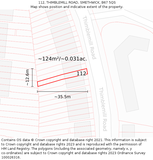 112, THIMBLEMILL ROAD, SMETHWICK, B67 5QS: Plot and title map