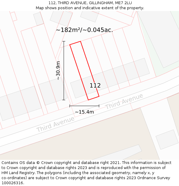 112, THIRD AVENUE, GILLINGHAM, ME7 2LU: Plot and title map