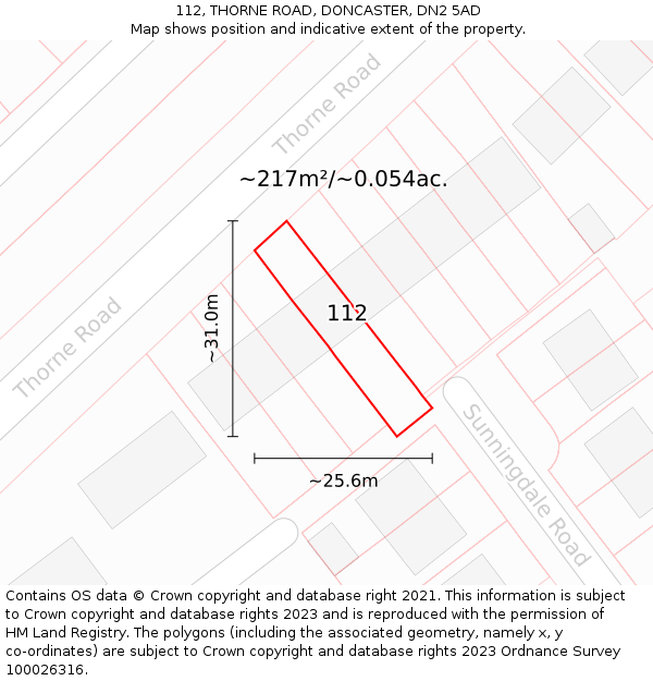 112, THORNE ROAD, DONCASTER, DN2 5AD: Plot and title map