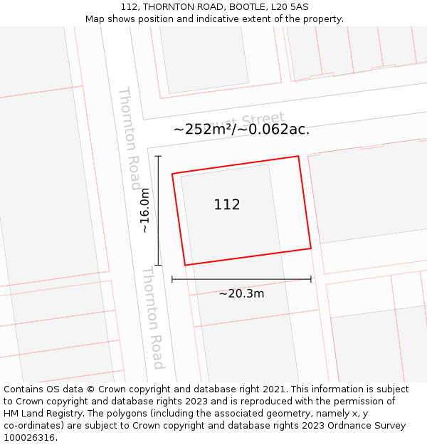 112, THORNTON ROAD, BOOTLE, L20 5AS: Plot and title map