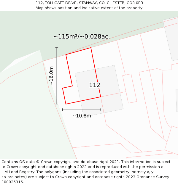 112, TOLLGATE DRIVE, STANWAY, COLCHESTER, CO3 0PR: Plot and title map
