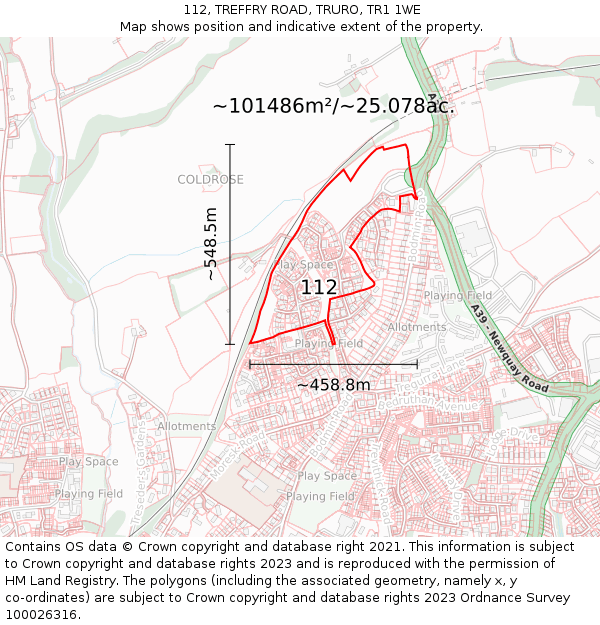 112, TREFFRY ROAD, TRURO, TR1 1WE: Plot and title map