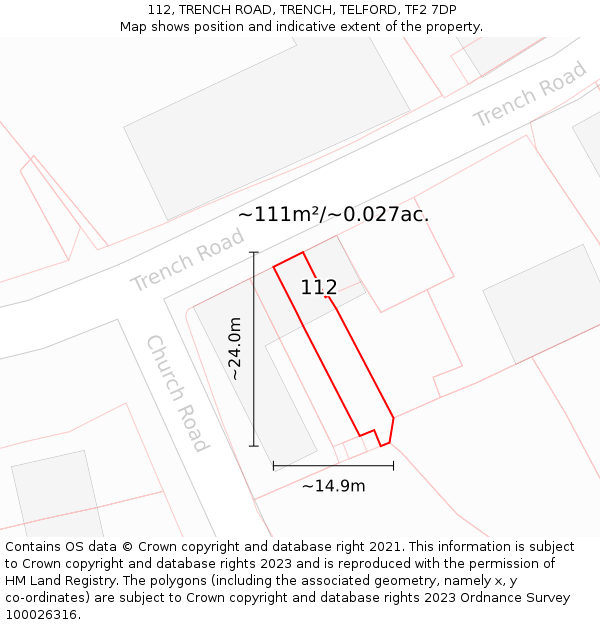112, TRENCH ROAD, TRENCH, TELFORD, TF2 7DP: Plot and title map