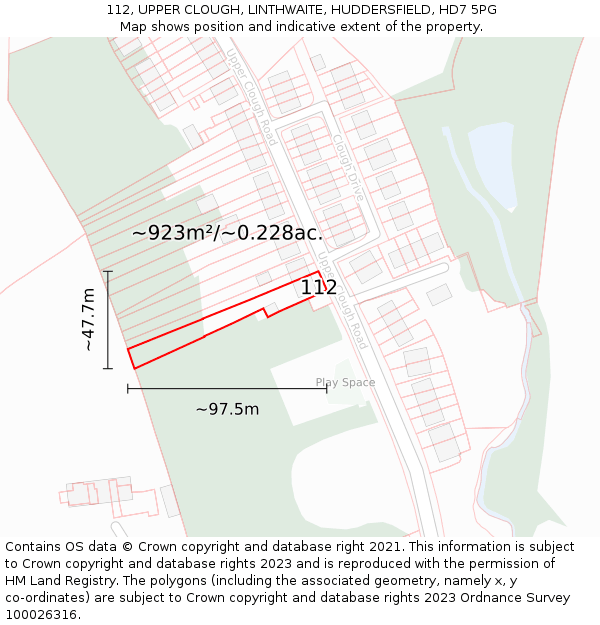 112, UPPER CLOUGH, LINTHWAITE, HUDDERSFIELD, HD7 5PG: Plot and title map