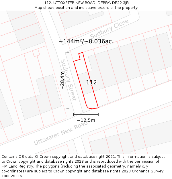 112, UTTOXETER NEW ROAD, DERBY, DE22 3JB: Plot and title map