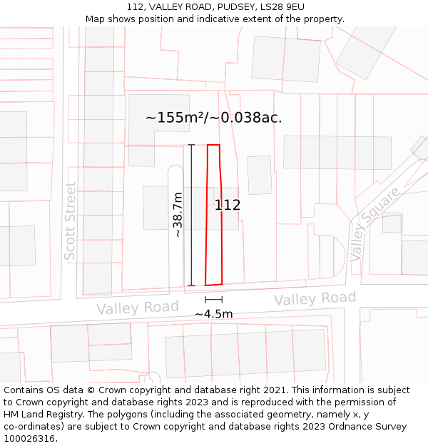 112, VALLEY ROAD, PUDSEY, LS28 9EU: Plot and title map