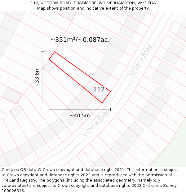 112, VICTORIA ROAD, BRADMORE, WOLVERHAMPTON, WV3 7HA: Plot and title map