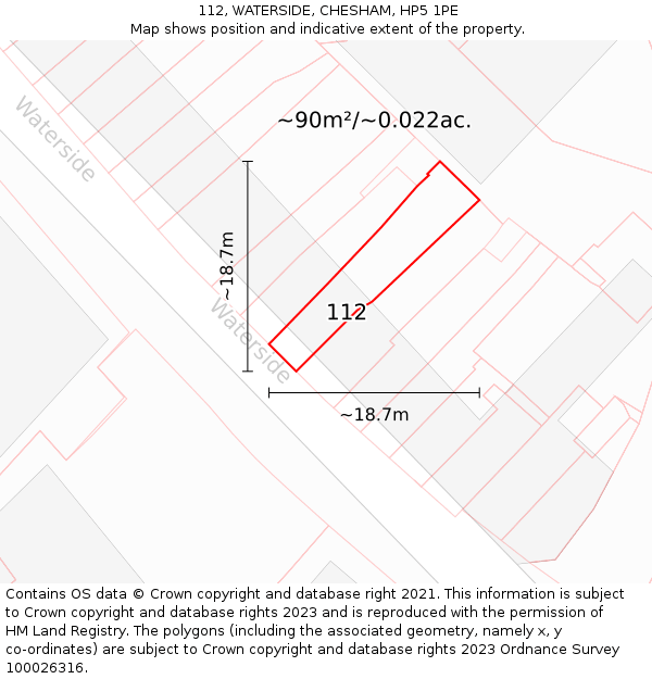 112, WATERSIDE, CHESHAM, HP5 1PE: Plot and title map