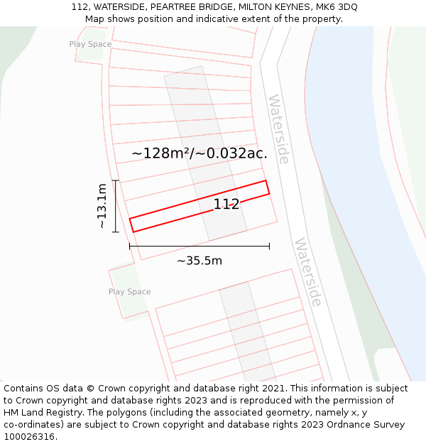 112, WATERSIDE, PEARTREE BRIDGE, MILTON KEYNES, MK6 3DQ: Plot and title map
