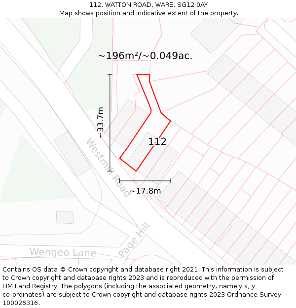 112, WATTON ROAD, WARE, SG12 0AY: Plot and title map