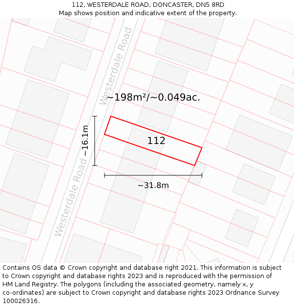 112, WESTERDALE ROAD, DONCASTER, DN5 8RD: Plot and title map