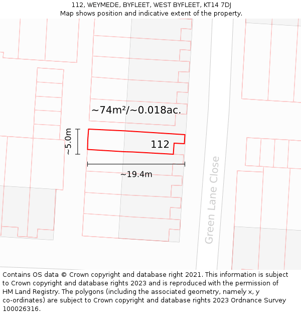 112, WEYMEDE, BYFLEET, WEST BYFLEET, KT14 7DJ: Plot and title map