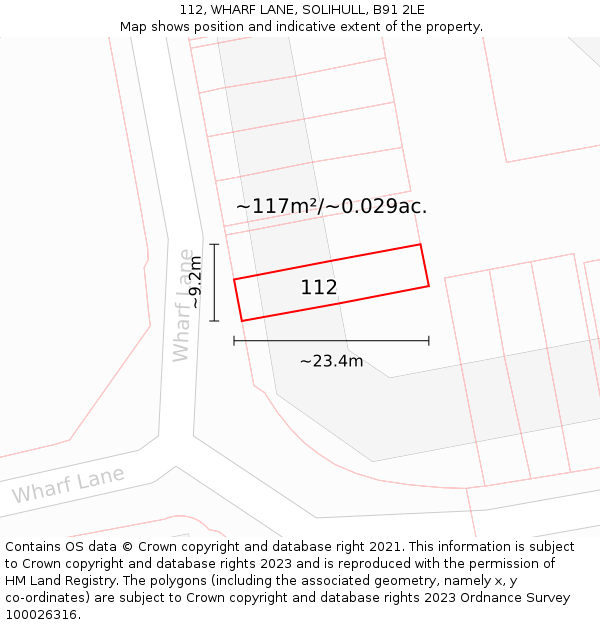 112, WHARF LANE, SOLIHULL, B91 2LE: Plot and title map