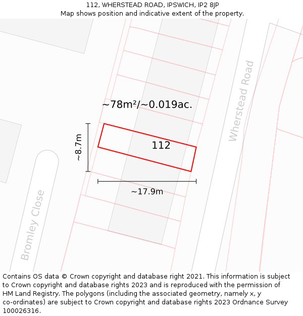 112, WHERSTEAD ROAD, IPSWICH, IP2 8JP: Plot and title map